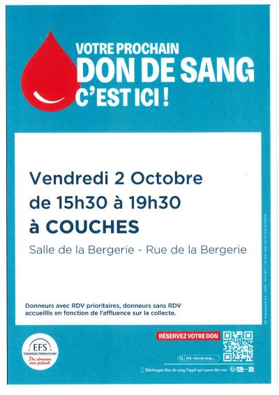 Don du sang octobre 2026